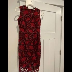 WHBM burgundy and red lace dress